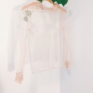 Pink lace see-through blouse